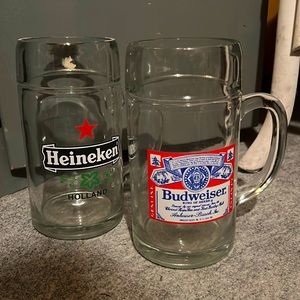 Budweiser & Heineken 32oz Beer Mugs